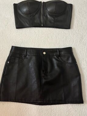like an angel Black Faux Leather Bustier Top
